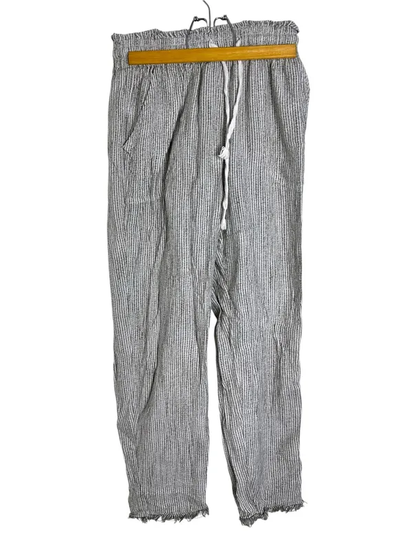 Aerie Off Duty Cotton Pinstripe Frayed Hem taper Lounge pants trouser White XS - Image 2