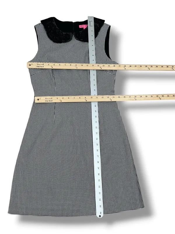 Betsey Johnson Lace Collar Houndstooth Sheath Dress Black White Sz 6 Sleeveless - Image 13