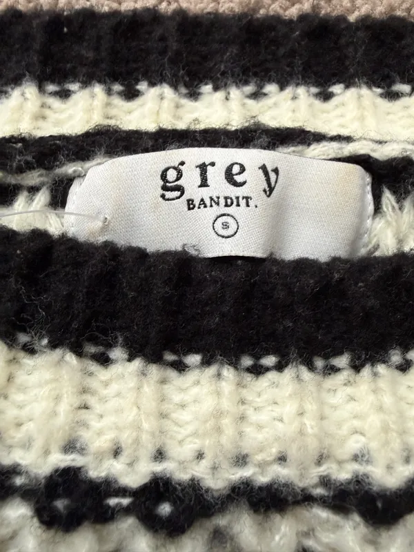 Grey Bandit Cropped Stripped Sweater - Image 2