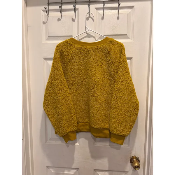Old Navy Womens Mustard Yellow Sherpa Teddy Fleece‎ Pullover Sweatshirt Large - Image 5