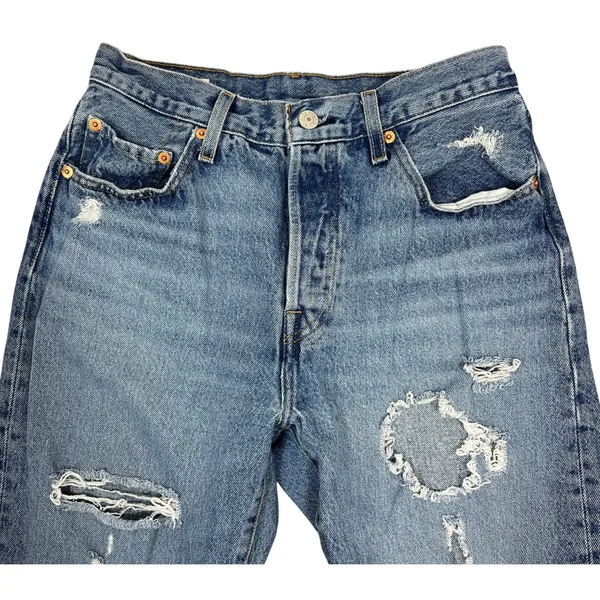 Levi's Premium 501 Jeans 28 Distressed Ripped Thrashed Grunge Straight Leg Denim - Image 10