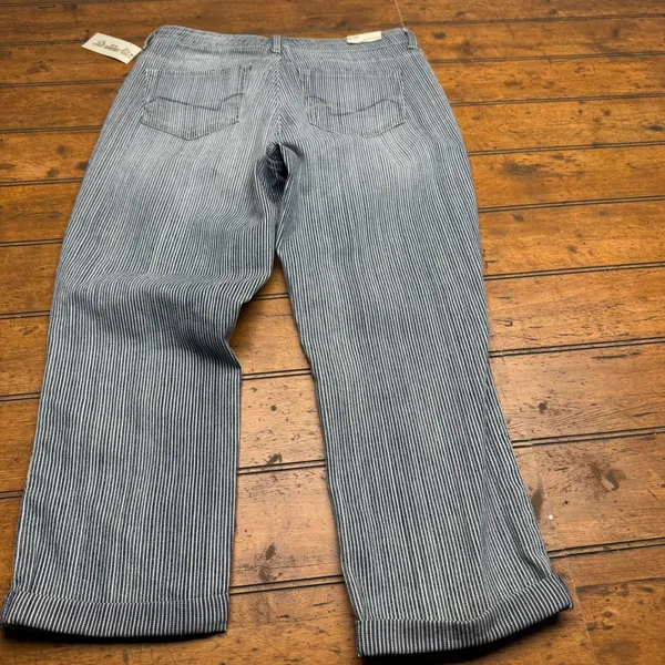 Vintage America Blues Boho Crop Striped Wide Leg Cuffed Jeans Blue White‎ 8/29 - Image 7