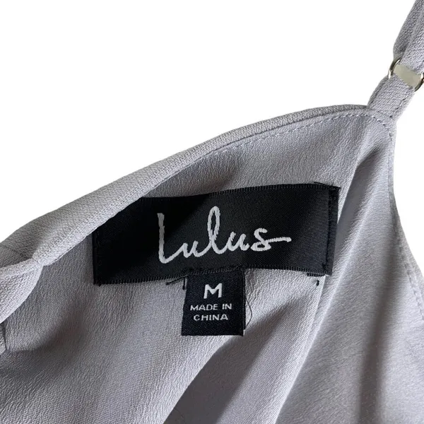 NWT Lulus TOAST TO LIFE Pearl Gray Crepe Back Tie Mini Dress Size Medium - Image 7