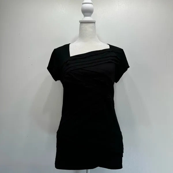 White House Black Market Black Top Crisscross Layered Asymmetric Neckline Size S - Image 7