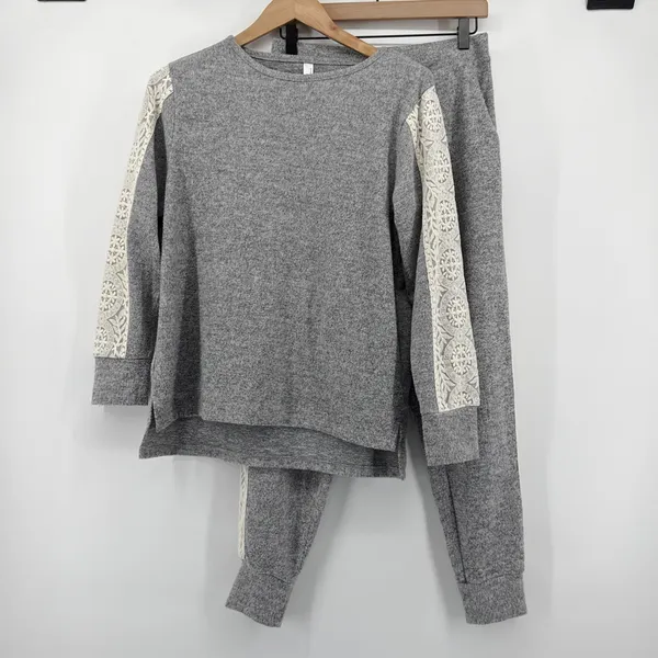 FN by Flora Nikrooz Womens‎ Gray Lace Trim Lounge Set Pajamas 2PC Medium - Image 4