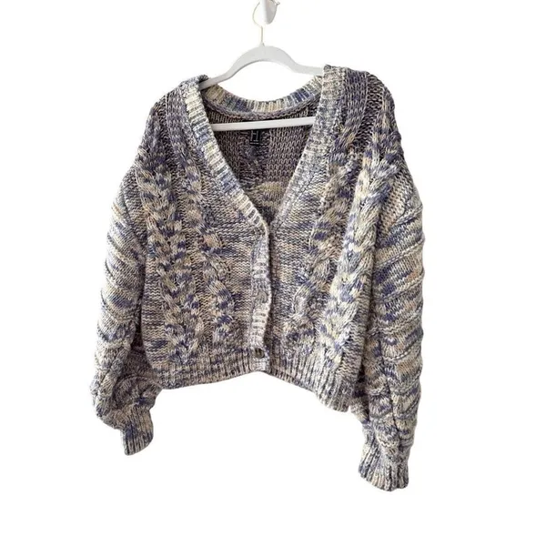 Forever 21 Blue Purple Space Dye Cable Knit‎ Cropped Cardigan Sweater Small - Image 5
