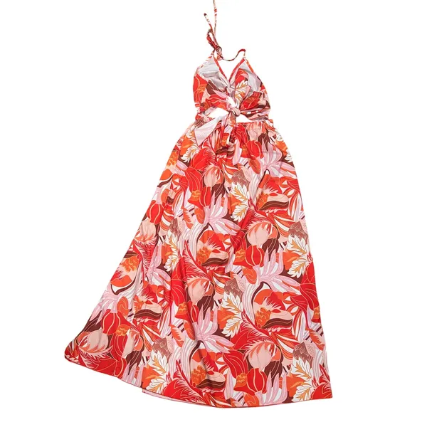 SheIn Woman’s Tropical Print twist-front Halter Maxi Dress XS - Image 5