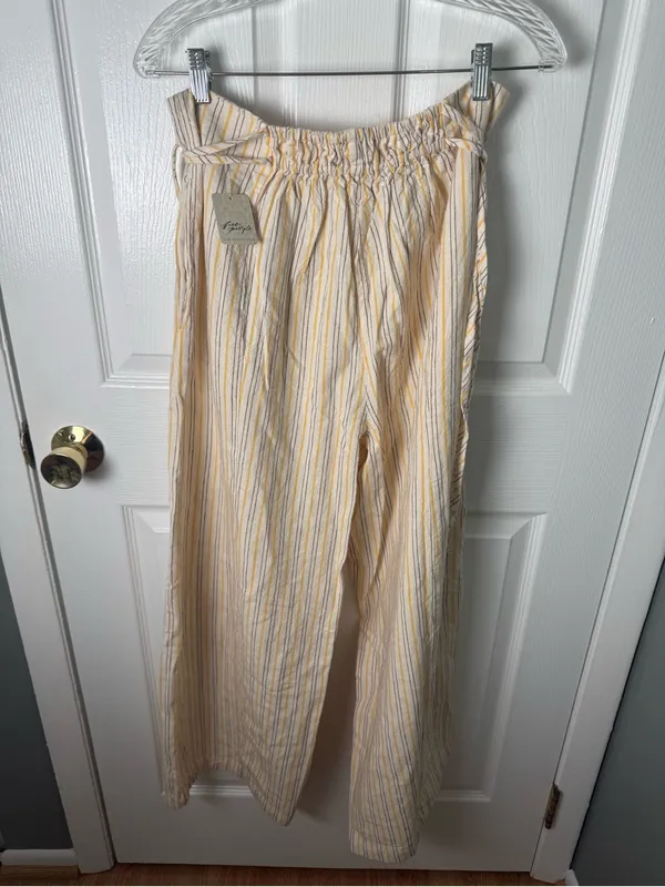 Free People Sun Dazed Cotton-Linen Striped Pants in Ivory Combo L - Image 9