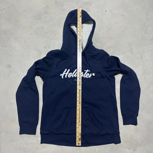 Hollister Surf Crew Hoodie Women's M Blue Embroidered Y2K Fleece Lined Full Zip - Image 5