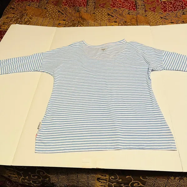 Columbia PFG Blue White Stripe 3/4 Sleeve Women Medium Shirt Top Nautical Summer - Image 11