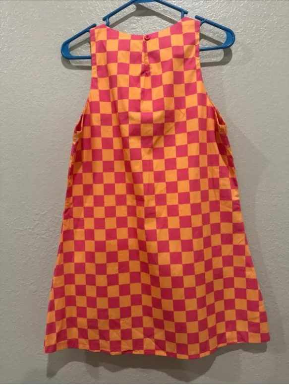 Queen Of Sparkles Pink & Orange Plaid Jewel Pocket Cotton Tank Dress Size Small - Image 6