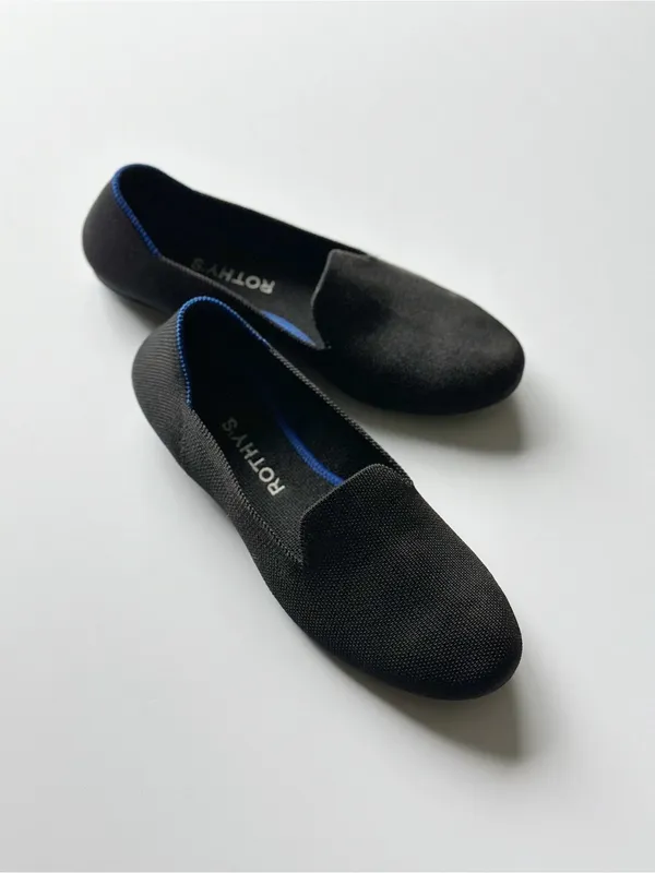 Rothy's The Loafer Black with Blue Trim Slip On Shoes - Image 5