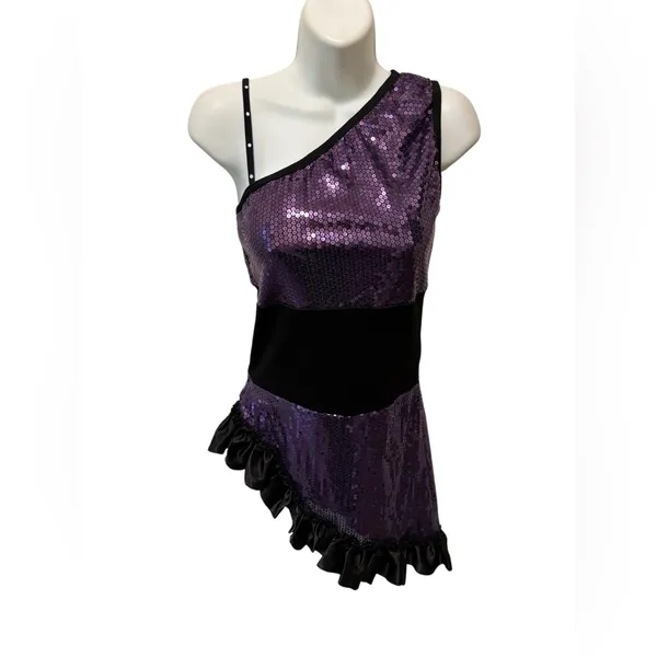 Halloween Costume Flapper Dress Latin Dancer Ruffles One Shoulder Sz M Ice Skate - Image 4