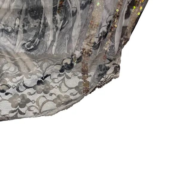 Sequin Women's Size Medium‎ Sheer Cold Shoulder Disco Lace Top Silver - Image 4