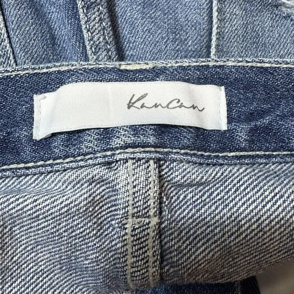 Kancan Button Fly Denim Distressed Raw Hem High Rise Jean Shorts Size Large - Image 4