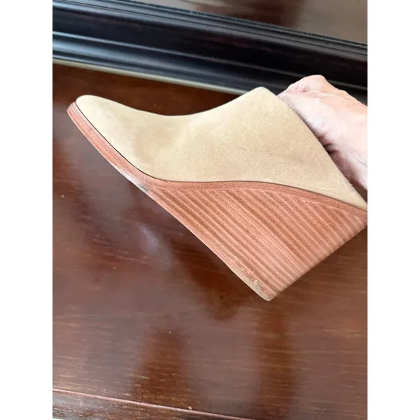 Joie Suede Wedge Mules Womens 38 Tan Wood Heel‎ Slip On Excellent Boho Casual - Image 10