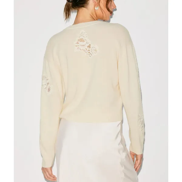 LoveShackFancy White Lace Crewneck Sweater XS Cashmere Romantic Designer $400 - Image 3