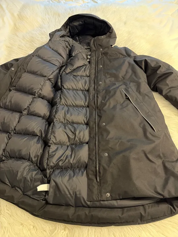 THE NORTH FACE Insulated Black Hooded Parka long size L 100% nylon and Goose - Image 12
