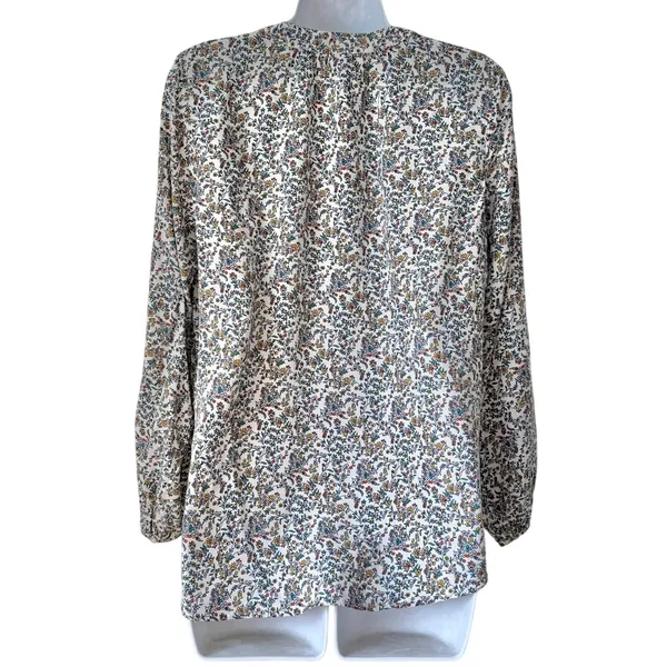 Old Navy Cream Yellow Blue Floral Split-Neck Button Long Sleeve Blouse Size M - Image 6