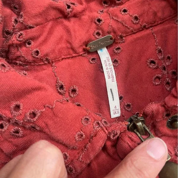 Free People Set The Tone Eyelet Long Sleeve Jumpsuit Terracotta Red Women's Sz 4 - Image 12