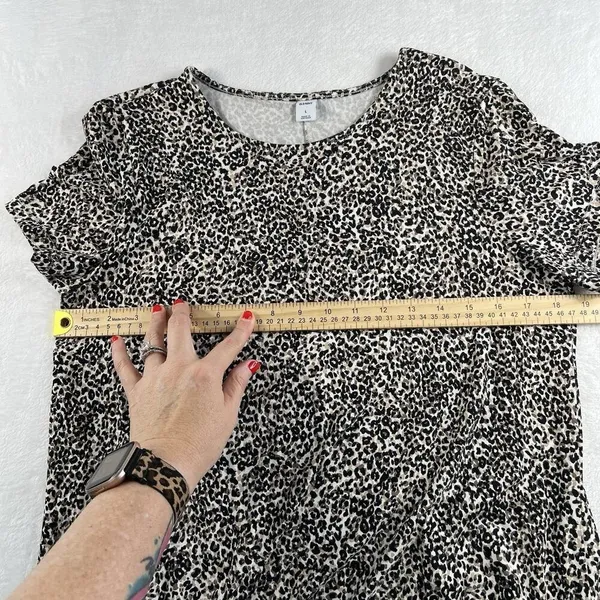 Old Navy‎ L Large Swing Dress Short Sleeve Leopard Print Jersey Knit Crew Neck - Image 10