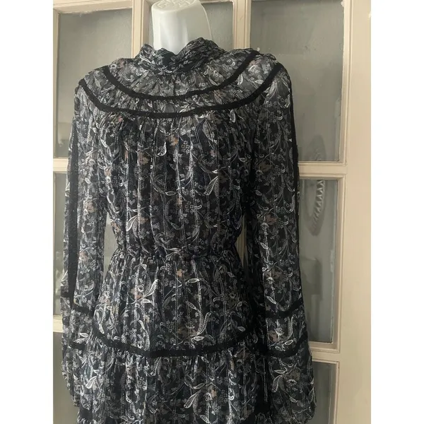 VERONICA BEARD Rahla Crochet-Trimmed Paisley Metallic Mini Dress - Image 11