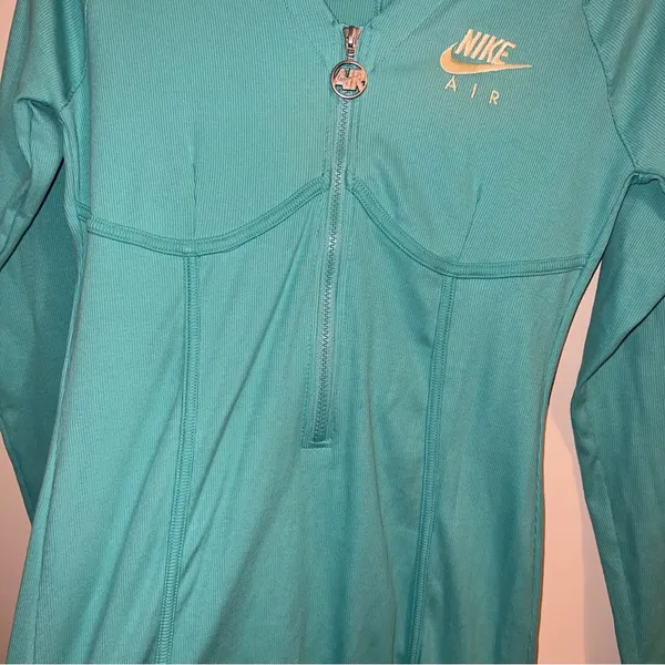 Nike Air Ribbed Long Sleeve Teal 1/2 Zip Athletic Dress - Image 9