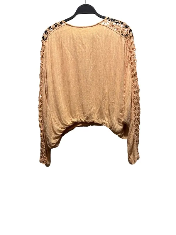 Free People Lace Sleeve Peach V-Neck Blouse Womens Size S - Image 3