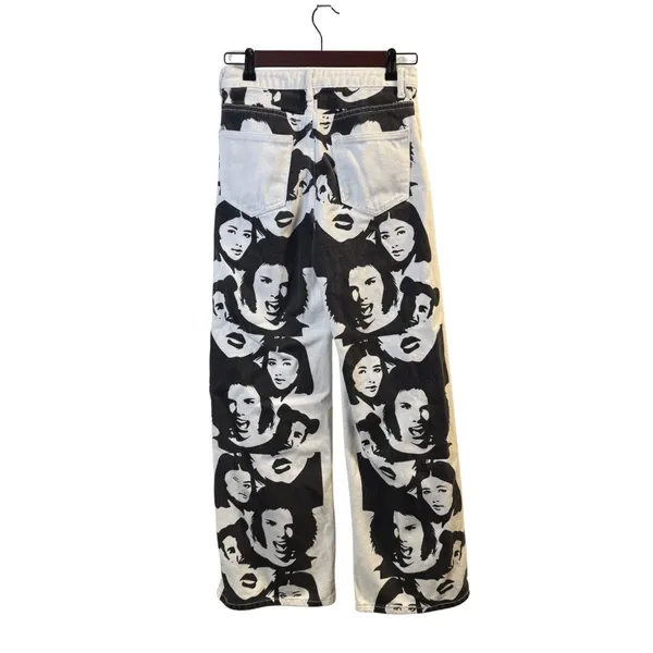 Edikted Women’s Abstract Face Wide Leg Jeans Size S - Image 2
