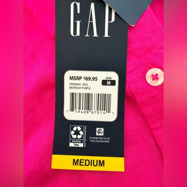 GAP Women's Hit Pink Linen Long Sleeve Button Down NWT - Image 5