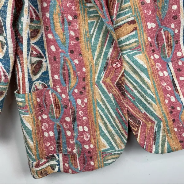 Vintage 80s 90s Pastel Retro Funky Blazer Jacket Sz 16 Boho Aztec Western - Image 7