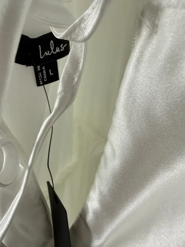 NWT Lulus Modern Adoration White Satin Backless Lace-Up Maxi Dress White Large L - Image 16