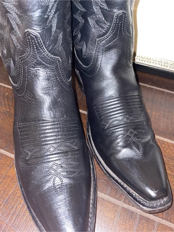 Old West Black Leather Western Heeled Boots LF1510 Size 6 - Image 13