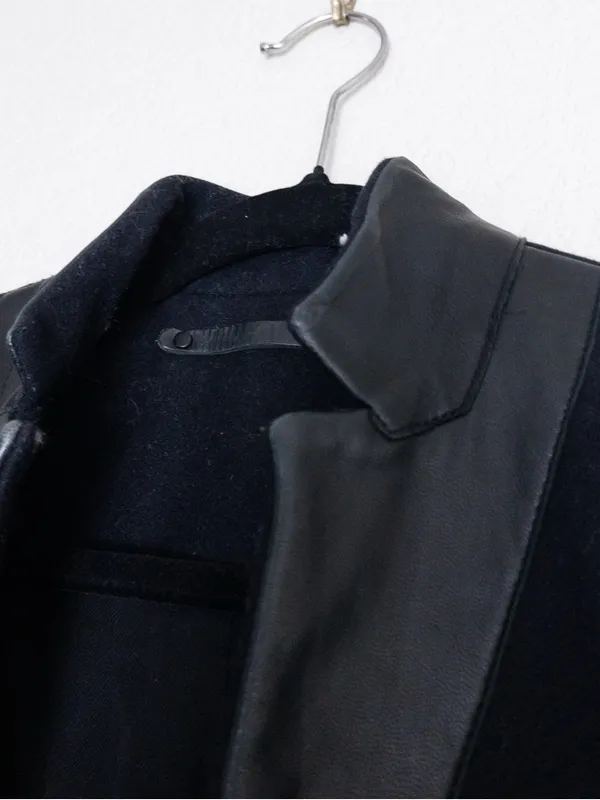 AllSaints Lorie Wool Long Coat 2 Ink Black Slim Fit Single Breasted Leather - Image 4
