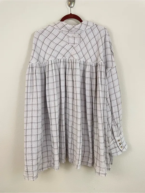 We The Free Cardiff Plaid Oversized Gauze Button Up Tunic Shirt Lilac Size Large - Image 8