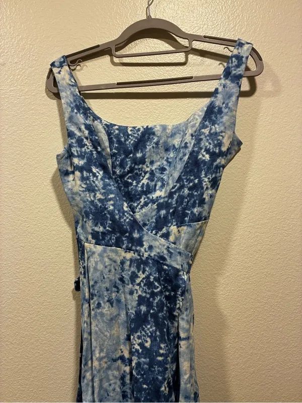 Reformation Blue Linen Tie-Dye Midi Dress M - Image 11