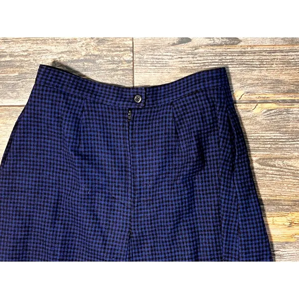 Woolrich Vintage Houndstooth Wool Blend Pleated Midi‎ Skirt Blue Black Sz 10 28W - Image 8