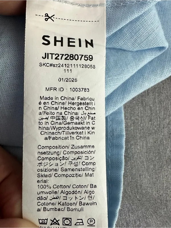 SHEIN Women’s Blue Tie Front Smocked Waist Midi Dress Size Medium 100% Cotton - Image 5