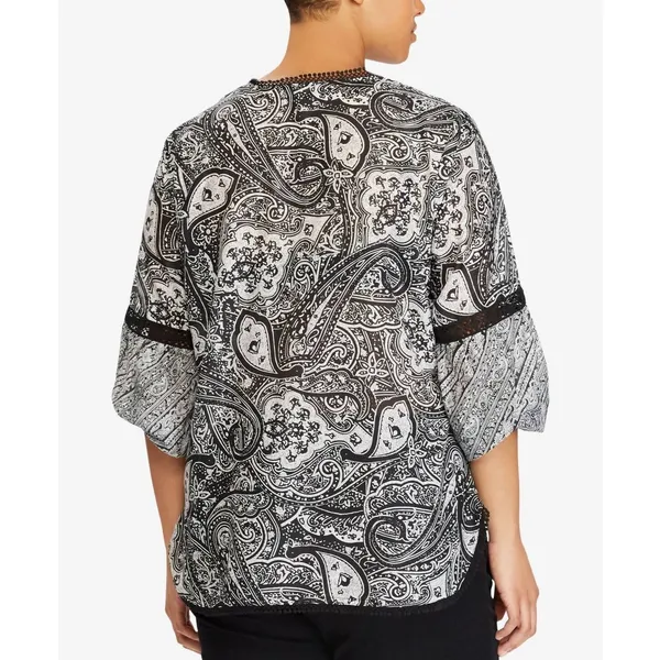 Lauren Ralph Lauren Size XL Black White Paisley Silk‎ Blend Blouse - Image 2