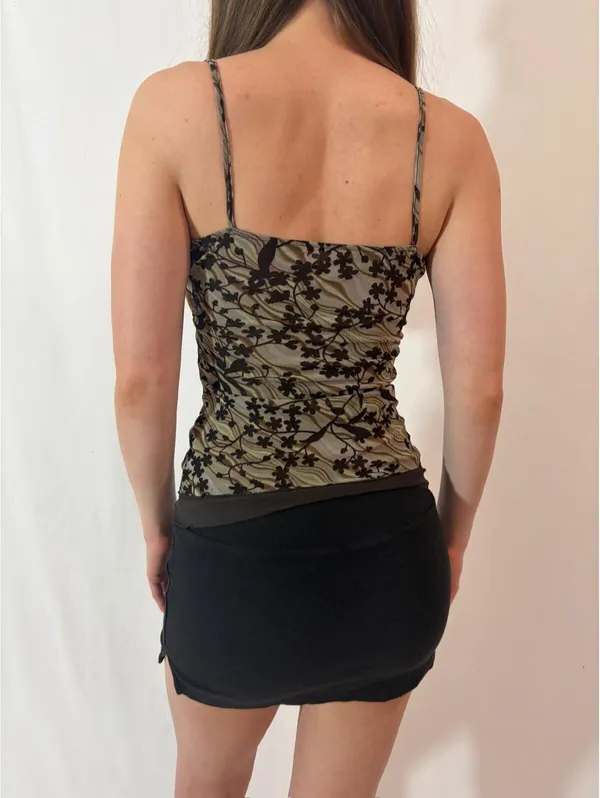Earthy Graphic Mesh Overlay Cami Y2K Top Green - Image 3