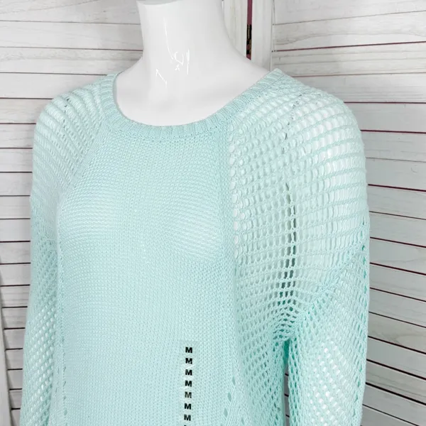 Paradise Shores Open Knit Mesh‎ Beach Sweater Swim Cover Aqua Green Medium - Image 5
