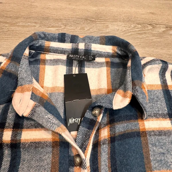 NWT‎ Nasty Gal Collection Oversized Plaid Flannel Shirt Jacket Shaket 8 Medium M - Image 4