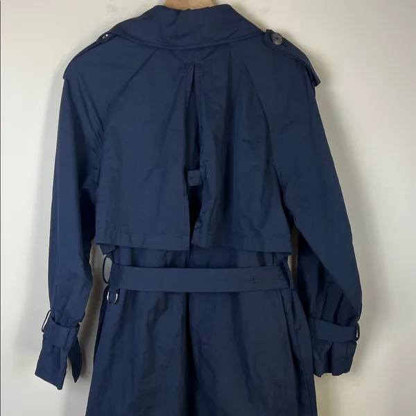 Zara Belted Trench Coat Double Breasted Long Navy Blue Size‎ Small - Image 4
