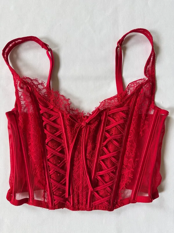 VICTORIA’S SECRET Dream Angels Red Lace Corset Top Size Small EUC - Image 2