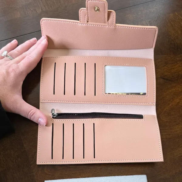 Minimalist Trifold Long Wallet - Dusty Rose Women’s Slim Clean Girl - Image 3