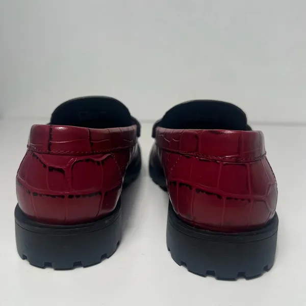 Coach Jocelyn Croc Embossed Dark Ruby Red Leather Slip On Penny Loafers Flats - Image 11