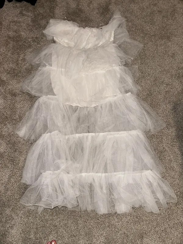Bridal Tulle High Low Dress White Size L - Image 3