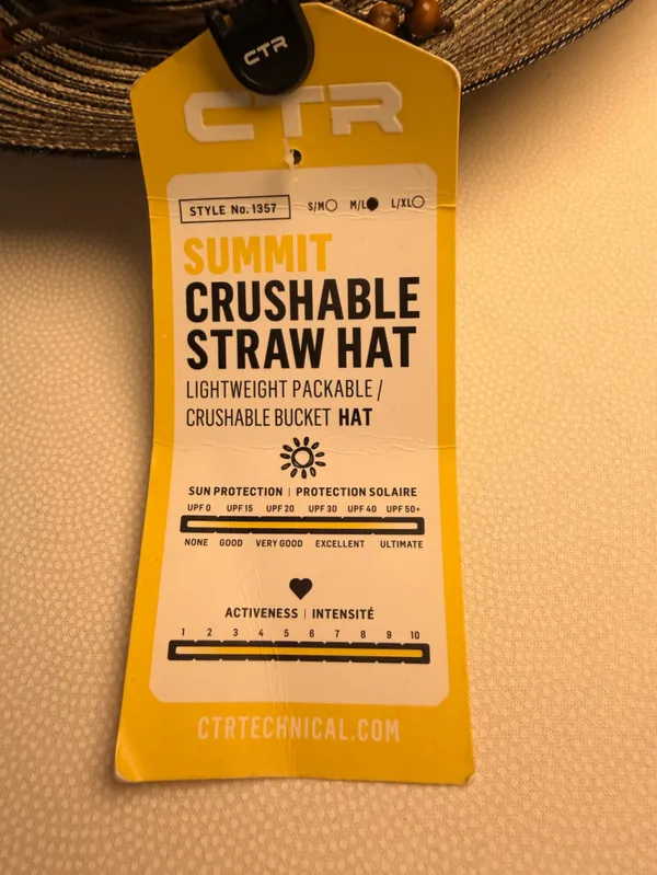 CTR Summit Crushable Straw Hat Brown Mix M/L UPF 40+ Packable Sun Hat NWT - Image 8