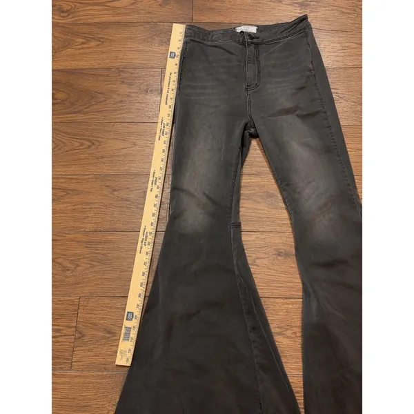 Free People Just Float On Flare Jeans Size 28 Washed Black Charcoal Raw Hem - Image 6