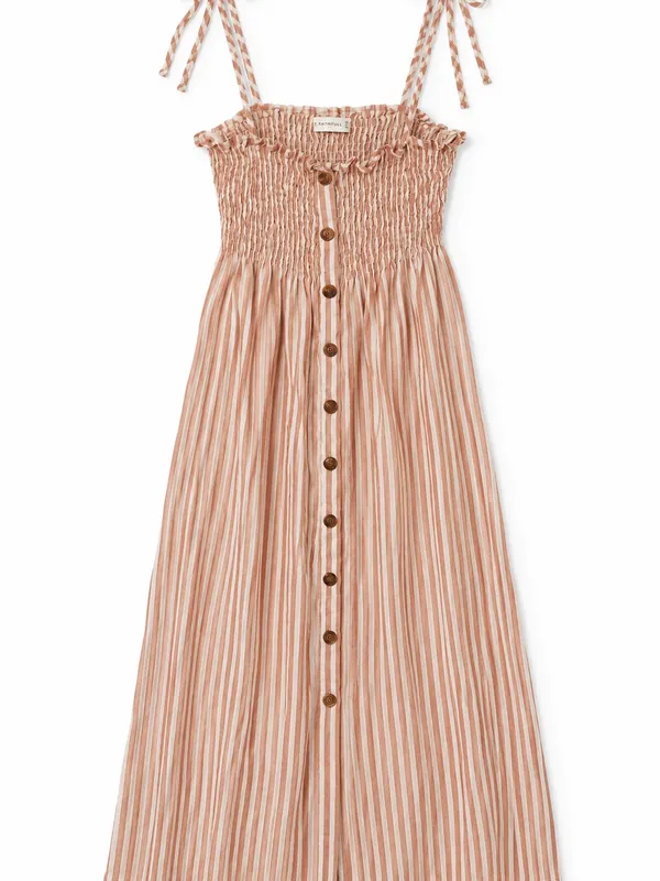Faithfull The Brand Brighton Linen Dress Women S Pink White Stripe - Image 3